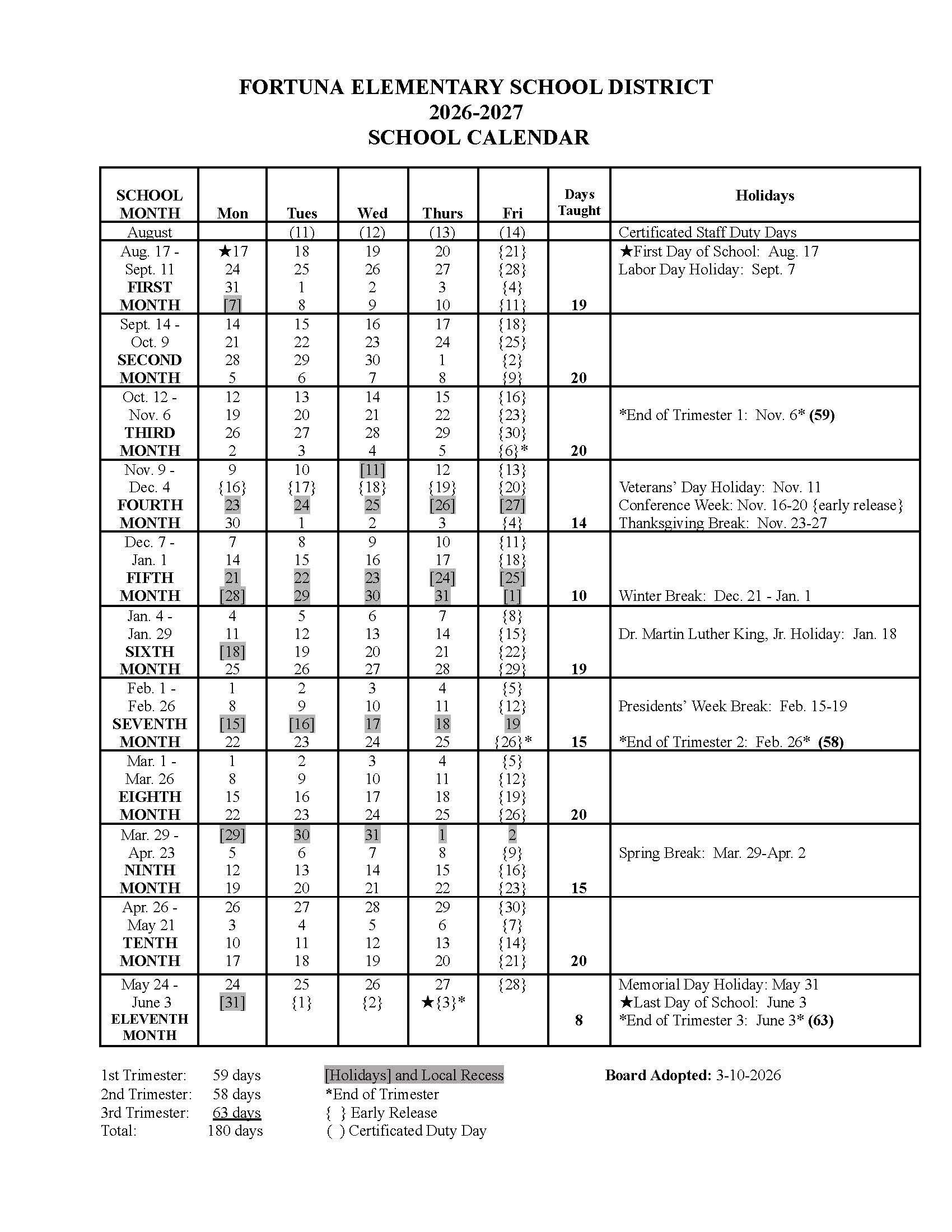 2026-27 Calendar in black and white